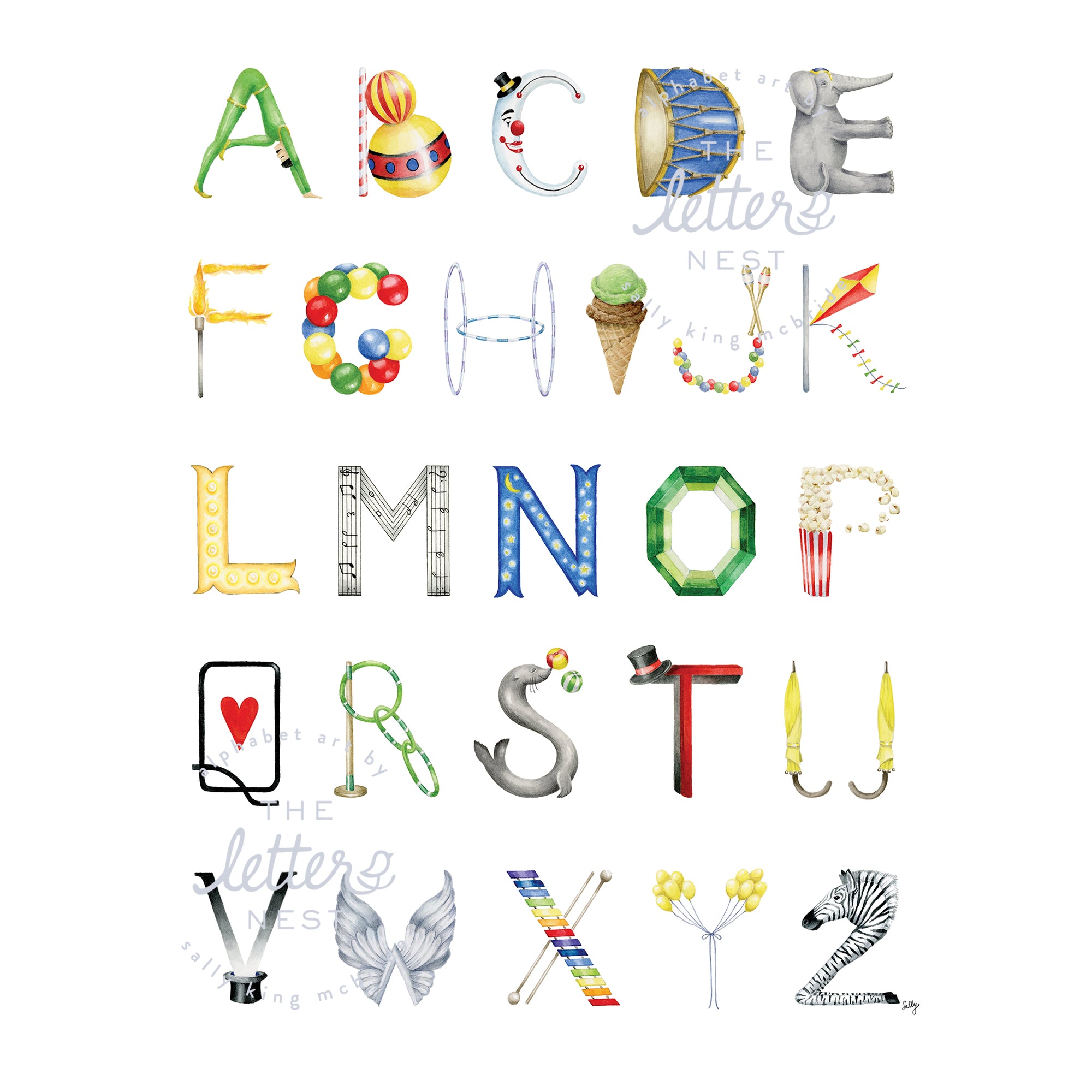 "Maggie" and "Chloe" Circus Alphabet Custom Name Print from The Letter Nest