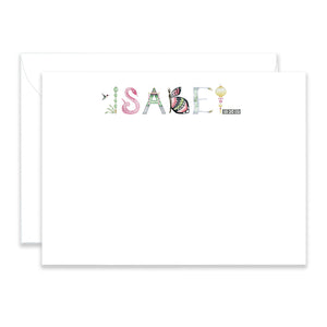 Personalized Chinoiserie Stationery shown in the name "Isabel" with matching envelope