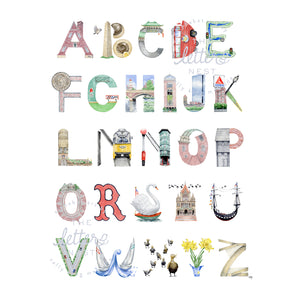 Boston Alphabet by The Letter Nest demonstrate which letters can be customized in the Boston Personalized Stationery