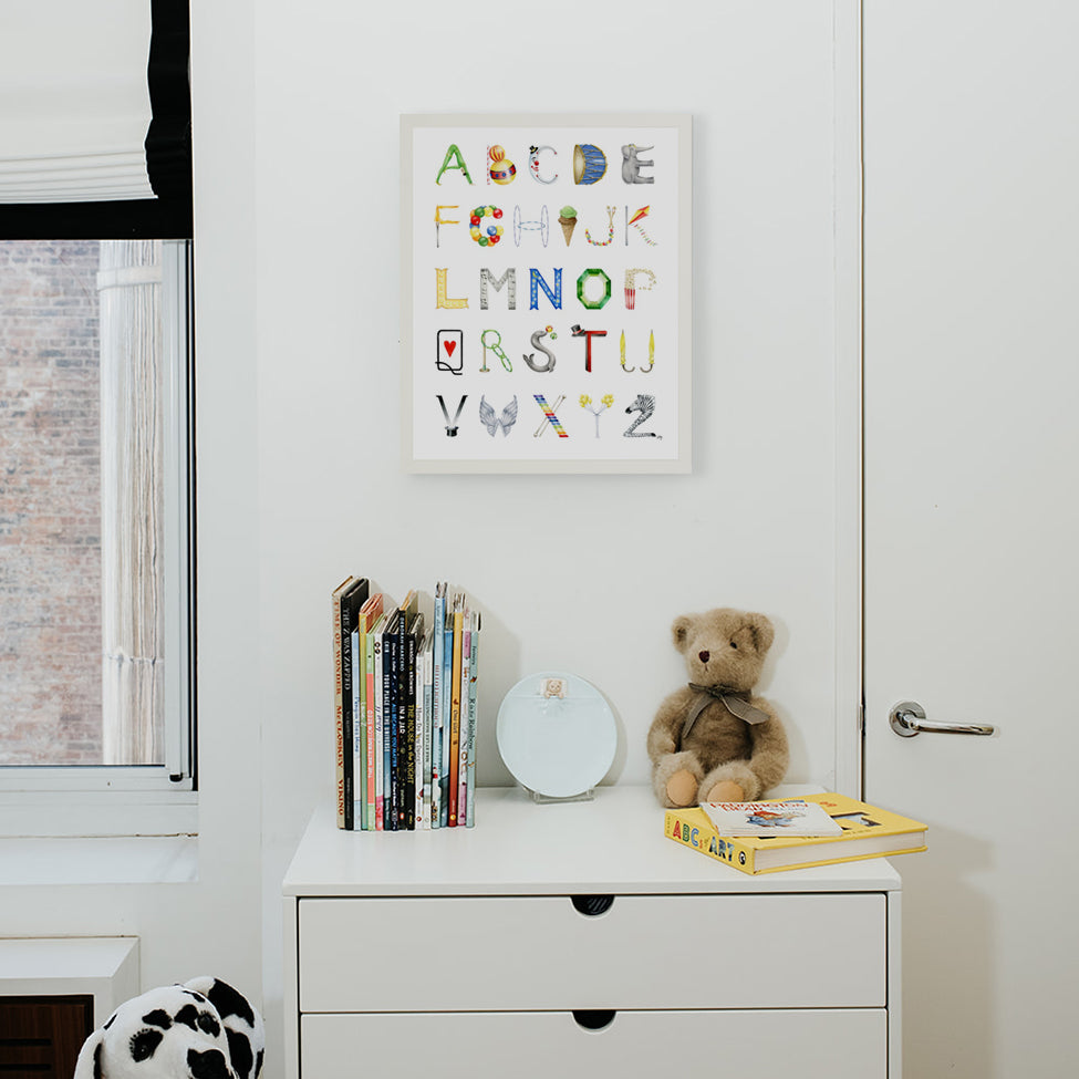 Circus Alphabet in White Frame by The Letter Nest