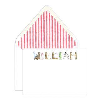 Personalized Animal Stationery by The Letter Nest with Red Watercolor Stripe Envelope Liner