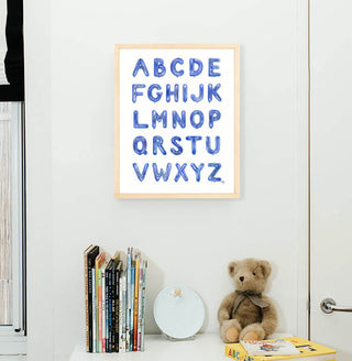 Blue Balloon Alphabet from The Letter Nest, Natural Frame installed in nursery