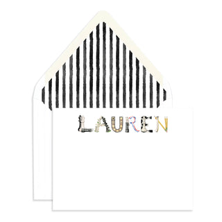Chess Personalized Stationery by The Letter Nest with black watercolor stripe envelope liner