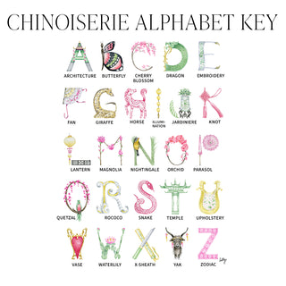 Illustrated letter key of The Letter Nest's Chinoiserie Alphabet