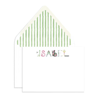 Chinoiserie Personalized Stationery by The Letter Nest with green stripe watercolor envelope liner