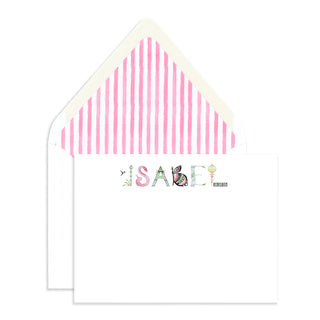 Chinoiserie Personalized Stationery by The Letter Nest with pink stripe watercolor envelope liner
