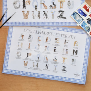 Dog Alphabet Placemat Letter Key by The Letter Nest showing the key on the verso of the product 