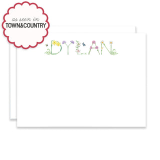Flower Personalized Stationery showing "As Seen In" press badge for Town & Country Magazine