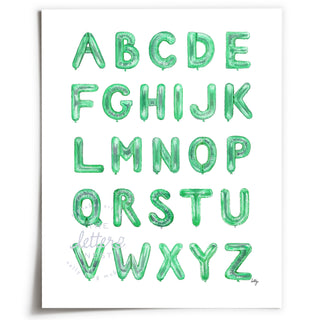 Unframed Green Balloon Alphabet from The Letter Nest 