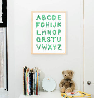 Green Balloon Alphabet from The Letter Nest, Natural Frame installed in nursery