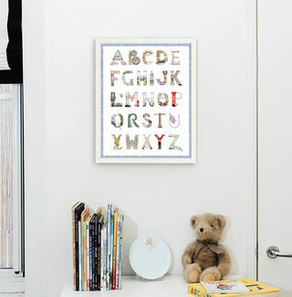 London Alphabet with blue gingham border in White Frame by The Letter Nest