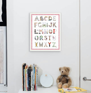 London Alphabet with red gingham border in White Frame by The Letter Nest 