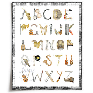 Musical Instruments Alphabet Print with Black Gingham Border by The Letter Nest