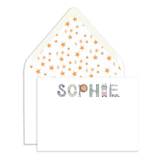 NYC Personalized Stationery by The Letter Nest with watercolor star enveloper liner