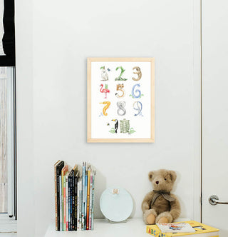 Animal Number print from The Letter Nest, Natural Frame installed in nursery
