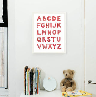 Red Balloon Alphabet from The Letter Nest, White Frame installed in nursery