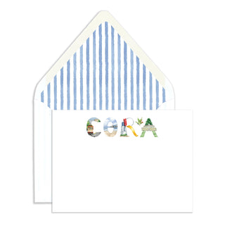 The Letter Nest's San Francisco Personalized Stationery with blue envelope liners in the name "Cora"