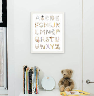 Shell Alphabet from The Letter Nest, White Frame installed in nursery