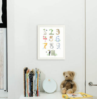 Animal Number print from The Letter Nest, White Frame installed in nursery