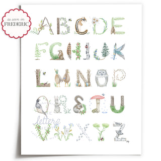 Flat Lay of Woodland Alphabet by The Letter Nest with Frederic Magazine Press Mention